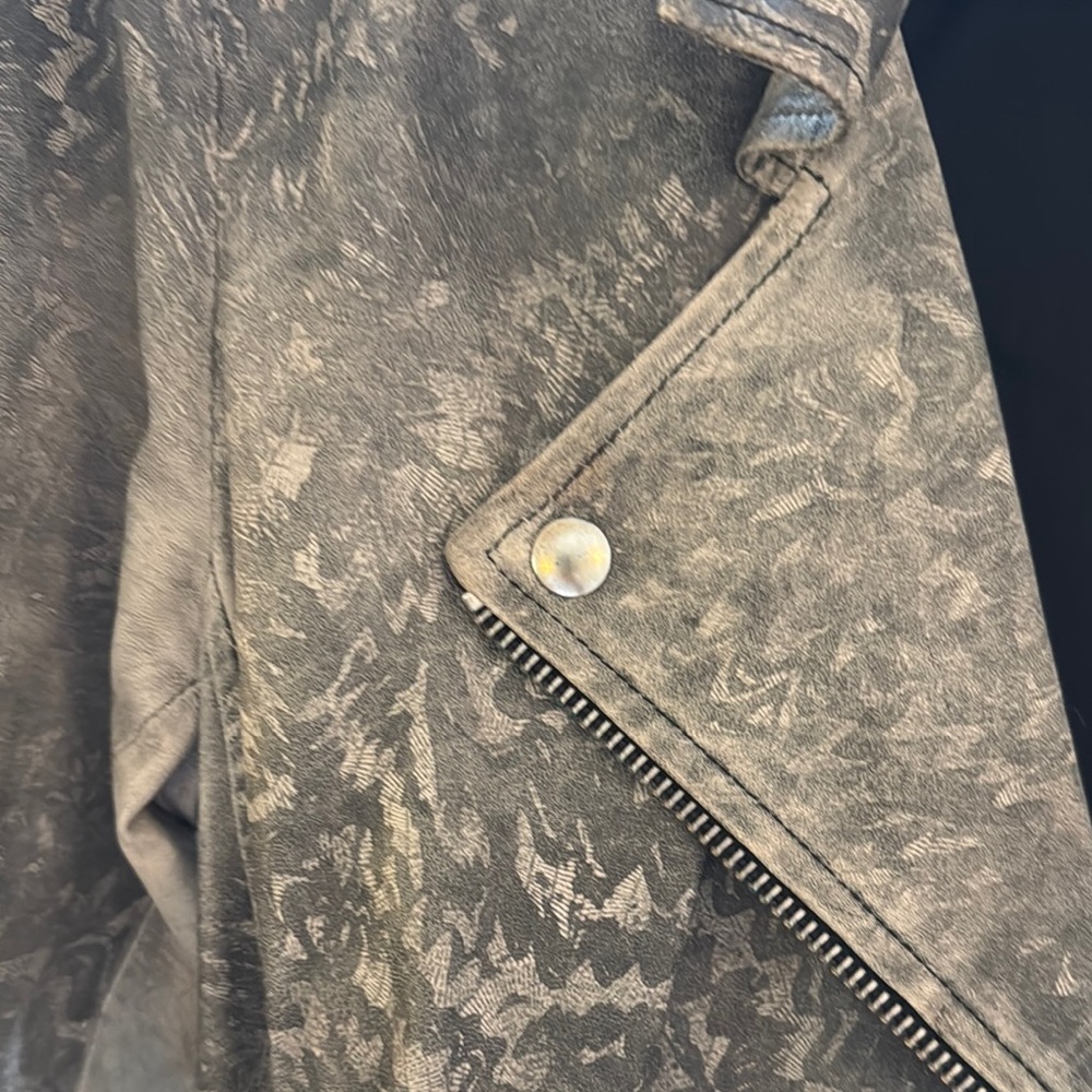 Iro Grey Feather Patterned Leather Moto Jacket - image 5